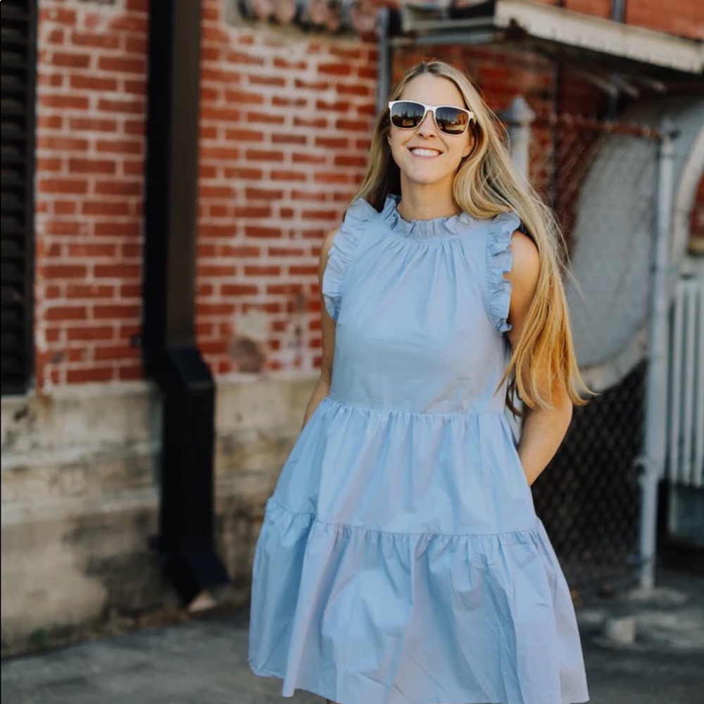 Flouncy periwinkle dress from Moodie